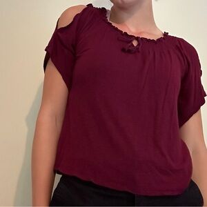 Maroon open shoulder top